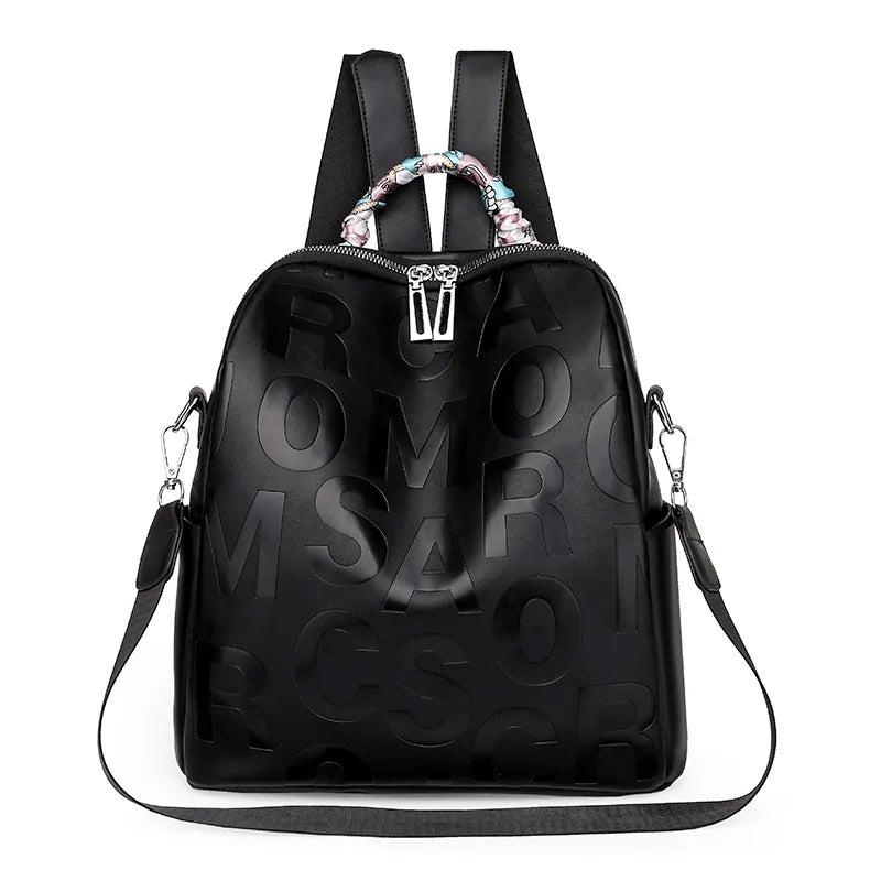 Backpacks Pu Leather Purpose Travel Women Shoulder Bag Letter Ribbon Daypack