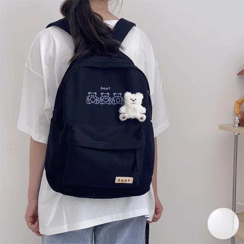 Canvas Women Backpack Shoulder Bag School Bag for Teenager Girls