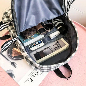Women Backpacks Plaid Harajuku College Book Bag Zipper Canvas Teens