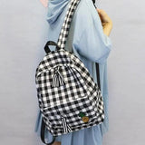 Women Backpacks Plaid Harajuku College Book Bag Zipper Canvas Teens