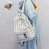 Women Backpacks Plaid Harajuku College Book Bag Zipper Canvas Teens