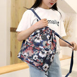 Women's Waterproof Nylon Backpack with Flower Drawstring