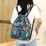 Women's Waterproof Nylon Backpack with Flower Drawstring