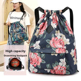 Women's Waterproof Nylon Backpack with Flower Drawstring