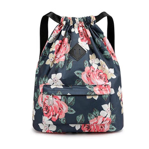 Women's Waterproof Nylon Backpack with Flower Drawstring