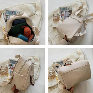 Women PU Leather Texture Backpack Student Large Capacity Rucksack