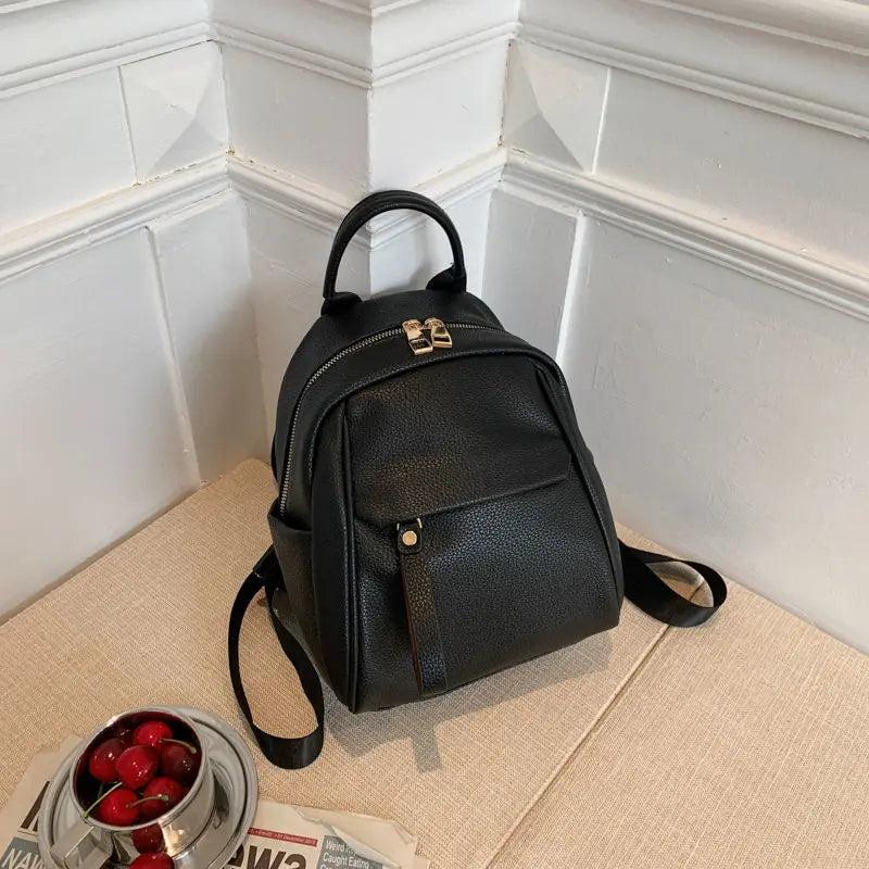 Women PU Leather Texture Backpack Student Large Capacity Rucksack