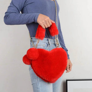 Heart-Shaped Artificial Fur Shoulder Bag Lady Messenger Handbag