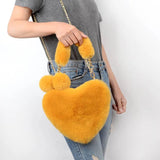 Heart-Shaped Artificial Fur Shoulder Bag Lady Messenger Handbag