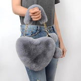 Heart-Shaped Artificial Fur Shoulder Bag Lady Messenger Handbag