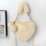 Heart-Shaped Artificial Fur Shoulder Bag Lady Messenger Handbag