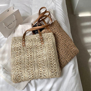 Women Straw Woven Tote Casual Rattan Bohemian Beach Bag Vacation Shoulder