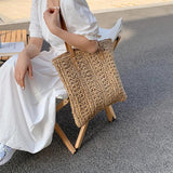 Women Straw Woven Tote Casual Rattan Bohemian Beach Bag Vacation Shoulder