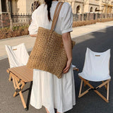 Women Straw Woven Tote Casual Rattan Bohemian Beach Bag Vacation Shoulder