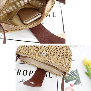 Hollow Semicircle Phone Messenger Bag Women Straw Woven Shoulder Bag