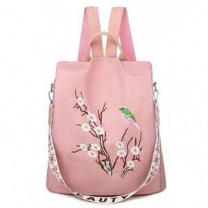 Women's Shoulder Embroidery Backpack Anti-theft Travel Bag