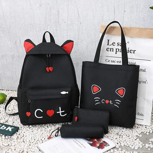 4pcs Women School Backpacks Girls Student Book Bag B