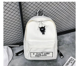 Qiaoduo Canvas Women Backpack Doll Pendant Travel Shoulder Bag Harajuku