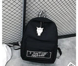 Qiaoduo Canvas Women Backpack Doll Pendant Travel Shoulder Bag Harajuku