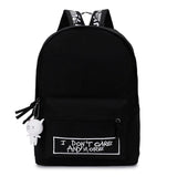 Qiaoduo Canvas Women Backpack Doll Pendant Travel Shoulder Bag Harajuku