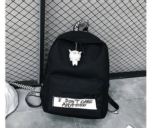 Qiaoduo Canvas Women Backpack Doll Pendant Travel Shoulder Bag Harajuku