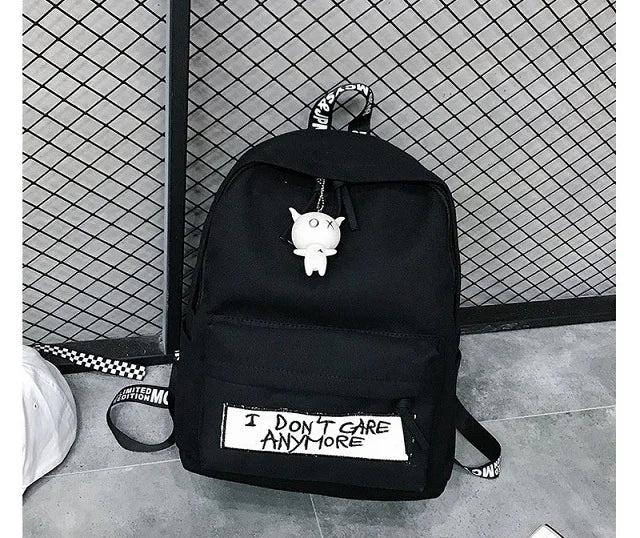 Qiaoduo Canvas Women Backpack Doll Pendant Travel Shoulder Bag Harajuku