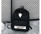 Qiaoduo Canvas Women Backpack Doll Pendant Travel Shoulder Bag Harajuku