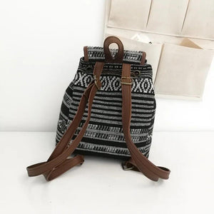 National Style Stripes Women Backpack Vintage Drawstring Female Backpacks