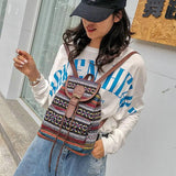 National Style Stripes Women Backpack Vintage Drawstring Female Backpacks
