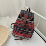 National Style Stripes Women Backpack Vintage Drawstring Female Backpacks