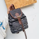 National Style Stripes Women Backpack Vintage Drawstring Female Backpacks