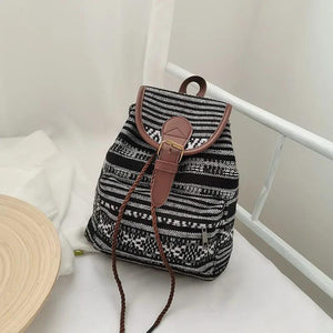 National Style Stripes Women Backpack Vintage Drawstring Female Backpacks