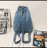 Denim Drawstring Women Backpack Big Capacity Casual Cotton Travel Shoulder Bag