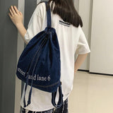 Denim Drawstring Women Backpack Big Capacity Casual Cotton Travel Shoulder Bag