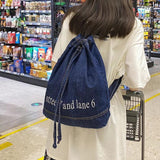 Denim Drawstring Women Backpack Big Capacity Casual Cotton Travel Shoulder Bag
