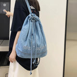 Denim Drawstring Women Backpack Big Capacity Casual Cotton Travel Shoulder Bag