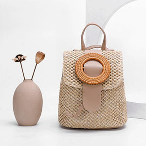 Straw Bucket Backpack Drawstring Travel Shoulder Schoolbags