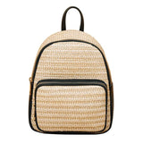 Women Straw Backpack Summer Beach Hand-Woven Leather Schoolbags