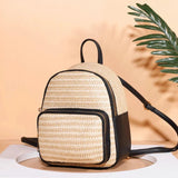 Women Straw Backpack Summer Beach Hand-Woven Leather Schoolbags