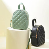 Vegan Leather Plaid Small Backpack Women Convertible Tote Daypack