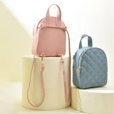 Vegan Leather Plaid Small Backpack Women Convertible Tote Daypack