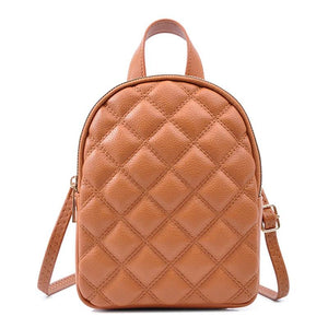 Vegan Leather Plaid Small Backpack Women Convertible Tote Daypack