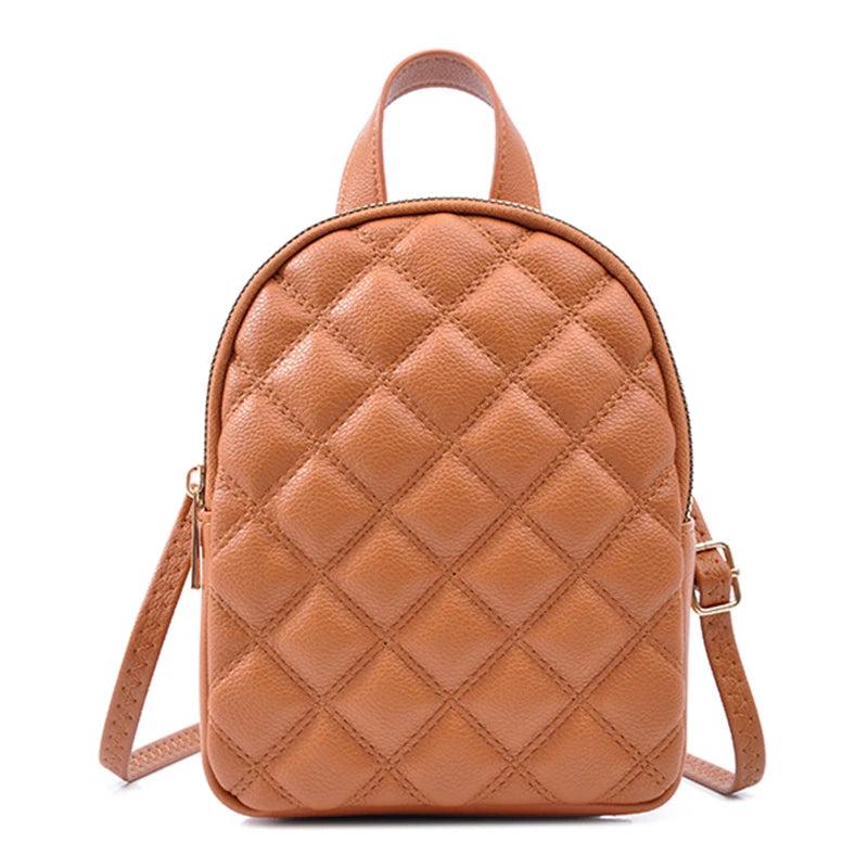 Vegan Leather Plaid Small Backpack Women Convertible Tote Daypack
