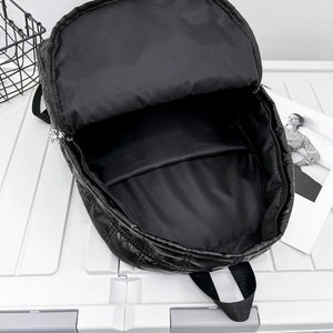 Vegan Plaid Down Backpack Large Embroidered Thread Daypack Winter