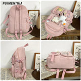 Women Nylon Backpack Multi-Pocket Student School Bag