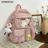 Women Nylon Backpack Multi-Pocket Student School Bag