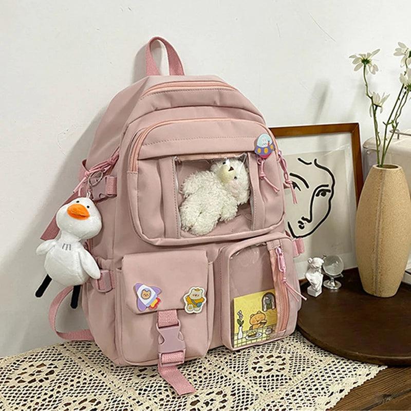 Women Nylon Backpack Multi-Pocket Student School Bag