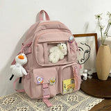 Women Nylon Backpack Multi-Pocket Student School Bag