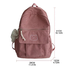 Solid Corduroy Women Backpack Teenage Schoolbag