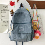 Solid Corduroy Women Backpack Teenage Schoolbag
